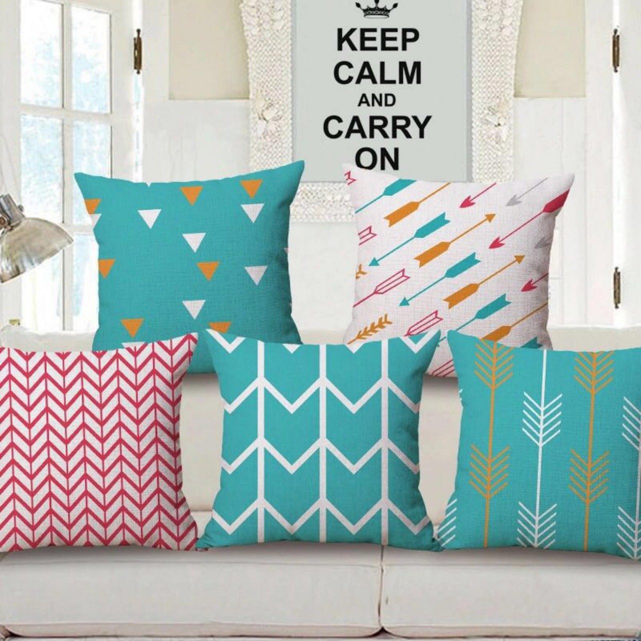Cushion Covers: Set of 5 Multi Colored Decorative Hand Made Cotton Cushion Covers