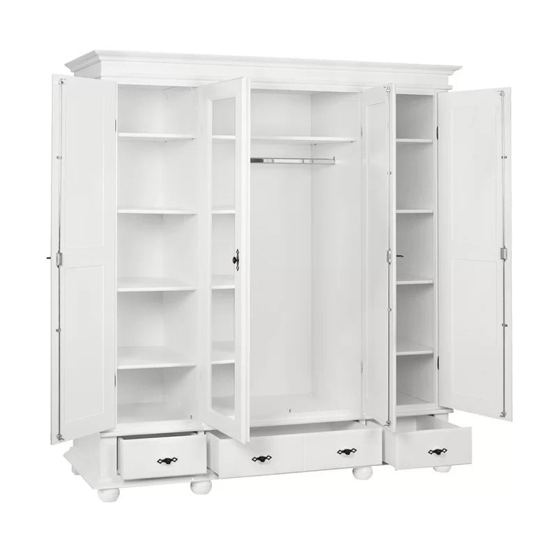 4 Door Wardrobe: Decorative 4 Door Solid Wood Wardrobe