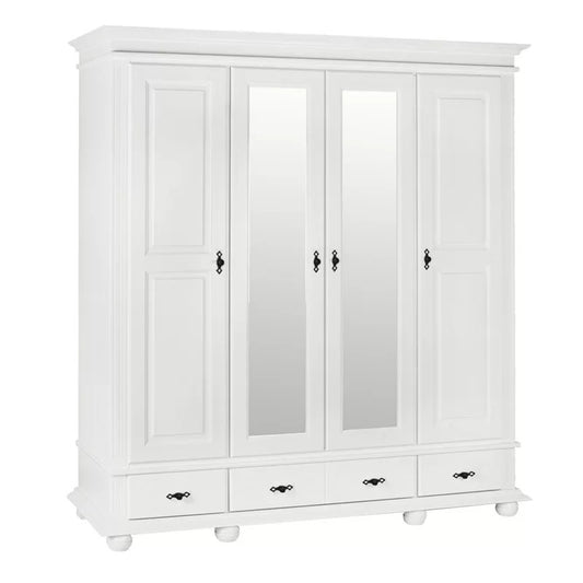 4 Door Wardrobe: Decorative 4 Door Solid Wood Wardrobe