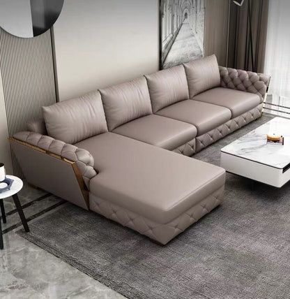Designer Sofa Set:- L-Shape Luxury Furniture Sofa Set For Home, Fabric (Light Grey)