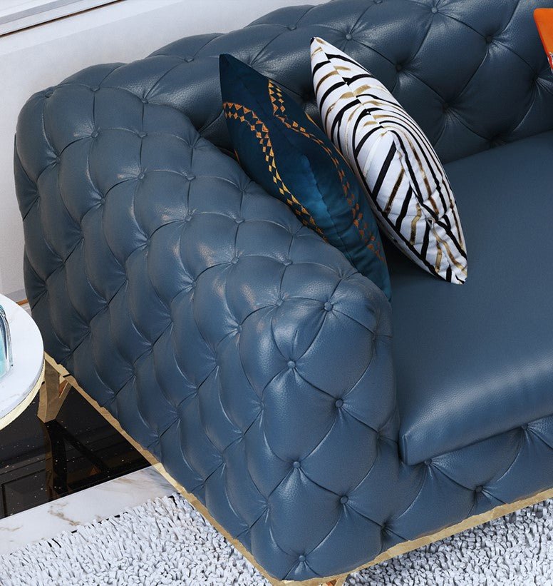 Designer Sofa Set:- Chesterfield Navy Blue Leatherette Luxury Furniture Sofa Set
