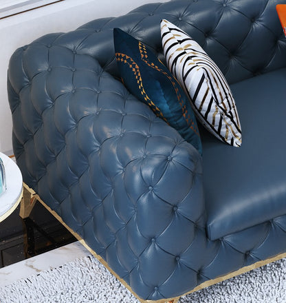 Designer Sofa Set:- Chesterfield Navy Blue Leatherette Luxury Furniture Sofa Set