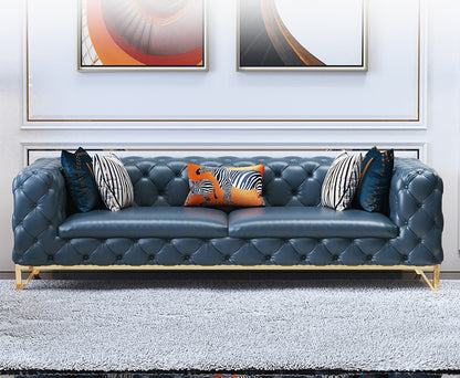 Designer Sofa Set:- Chesterfield Navy Blue Leatherette Luxury Furniture Sofa Set