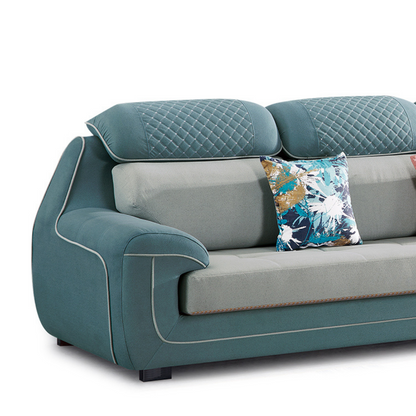 Designer Sofa Set:- Modern Fabric Upholstered Luxury Furniture Sofa Set (Light Blue and Grey)