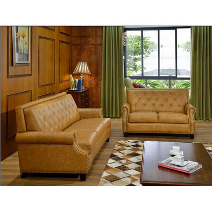 Designer Sofa Set:- American Style Classic Chesterfield Leatherette Luxury Furniture Sofa Set (Dark Khaki)