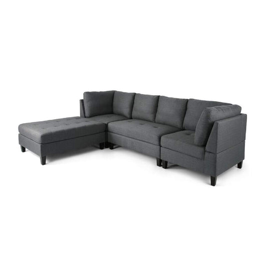 Designer Sofa Set:- Grey L Shape 6 Seater Fabric Luxury Furniture Sofa Set