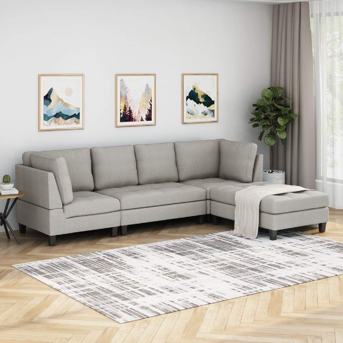Designer Sofa Set:- Daiya L Shape 6 Seater Fabric Sofa Set luxury furniture (Grey)