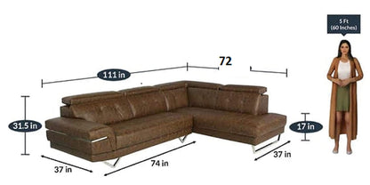 Designer Sofa Set:- Hugo Corner L Shape 6 Seater Fabric Luxury Furniture Sofa Set (Brown)
