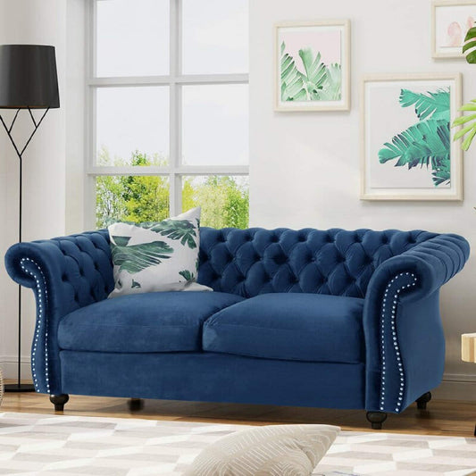Designer Sofa Set: Royal Blue 2 Seater Velvet Luxury Furniture Sofa Set