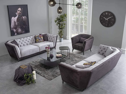 Designer Sofa Set:- Maverick 2+2+1 Suede Fabric 5 Seater Sofa Set Luxury Furniture (Light & Dark Grey)