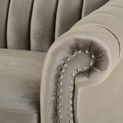 Designer Sofa Set:- 3 Seater Velvet Fabric Luxury Furniture Sofa Set (Olive Light Grey)