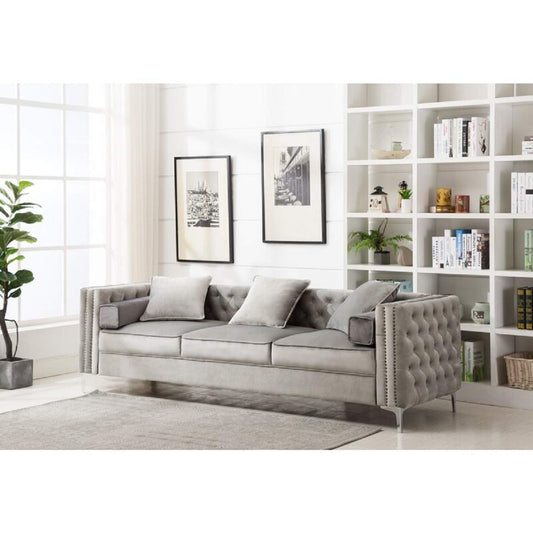 Designer Sofa Set:- Logue 3 Seater Velvet Fabric Sofa (Grey)