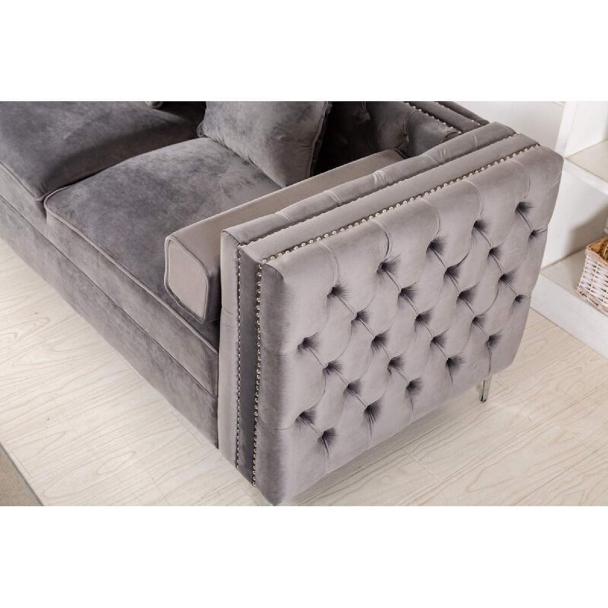 Designer Sofa Set:- Logue 3 Seater Velvet Fabric Sofa (Grey)
