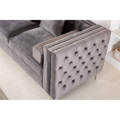 Designer Sofa Set:- Logue 3 Seater Velvet Fabric Sofa (Grey)