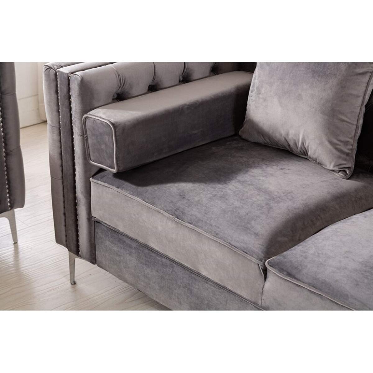 Designer Sofa Set:- Logue 3 Seater Velvet Fabric Sofa (Grey)