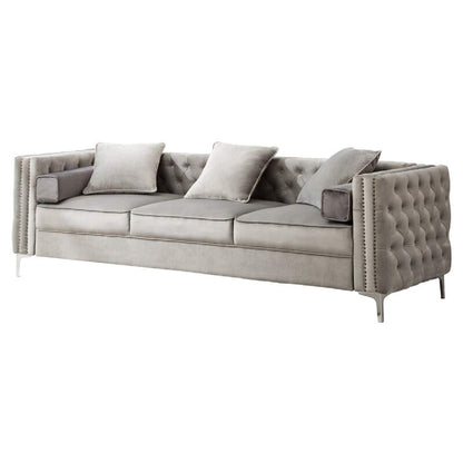 Designer Sofa Set:- Logue 3 Seater Velvet Fabric Sofa (Grey)