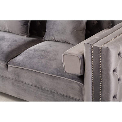Designer Sofa Set:- Logue 3 Seater Velvet Fabric Sofa (Grey)