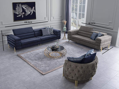 Designer Sofa Set:- 4+2+1 Fabric 7 Seater Luxury Furniture Sofa Set (Grey & Blue)