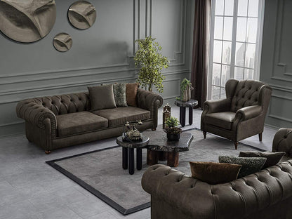 Designer Sofa Set:- 2+2+ 1 Wing Chair Fabric 6 Seater Luxury Furniture Sofa Set (Dark Brown)
