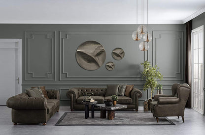Designer Sofa Set:- 2+2+ 1 Wing Chair Fabric 6 Seater Luxury Furniture Sofa Set (Dark Brown)