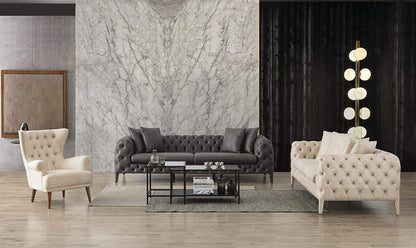 Designer Sofa Set:- 2+2+1 Wing Chair 5 Seater Luxury Furniture Sofa Set (Grey & Cream)