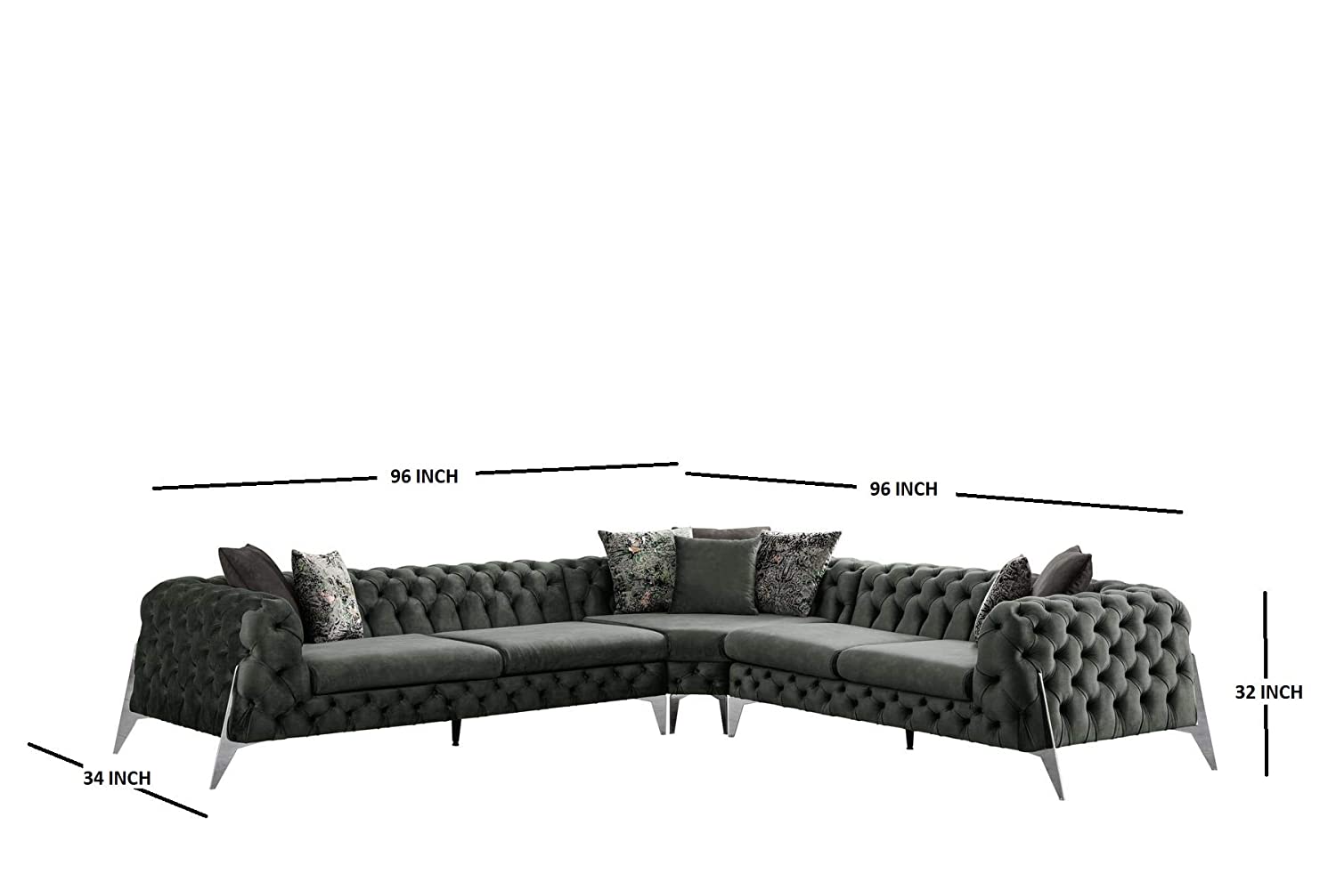 Designer Sofa Set:- Liberty L Shape Suede Fabric 6 Seater Luxury Furniture Sofa Set (Olive Green)
