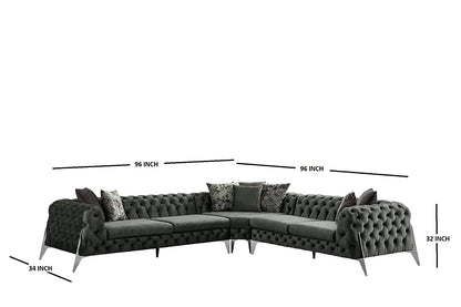 Designer Sofa Set:- Liberty L Shape Suede Fabric 6 Seater Luxury Furniture Sofa Set (Olive Green)