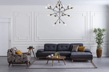 Designer Sofa Set:- L Shape Fabric 5 Seater Luxury Furniture Sofa Set with arm Chair (Printed, Dark Grey)
