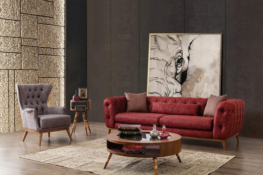 Designer Sofa Set:- Fortune 3+1 Wing Chair Fabric 4 Seater Luxury Furniture Sofa Set (Red & Grey)