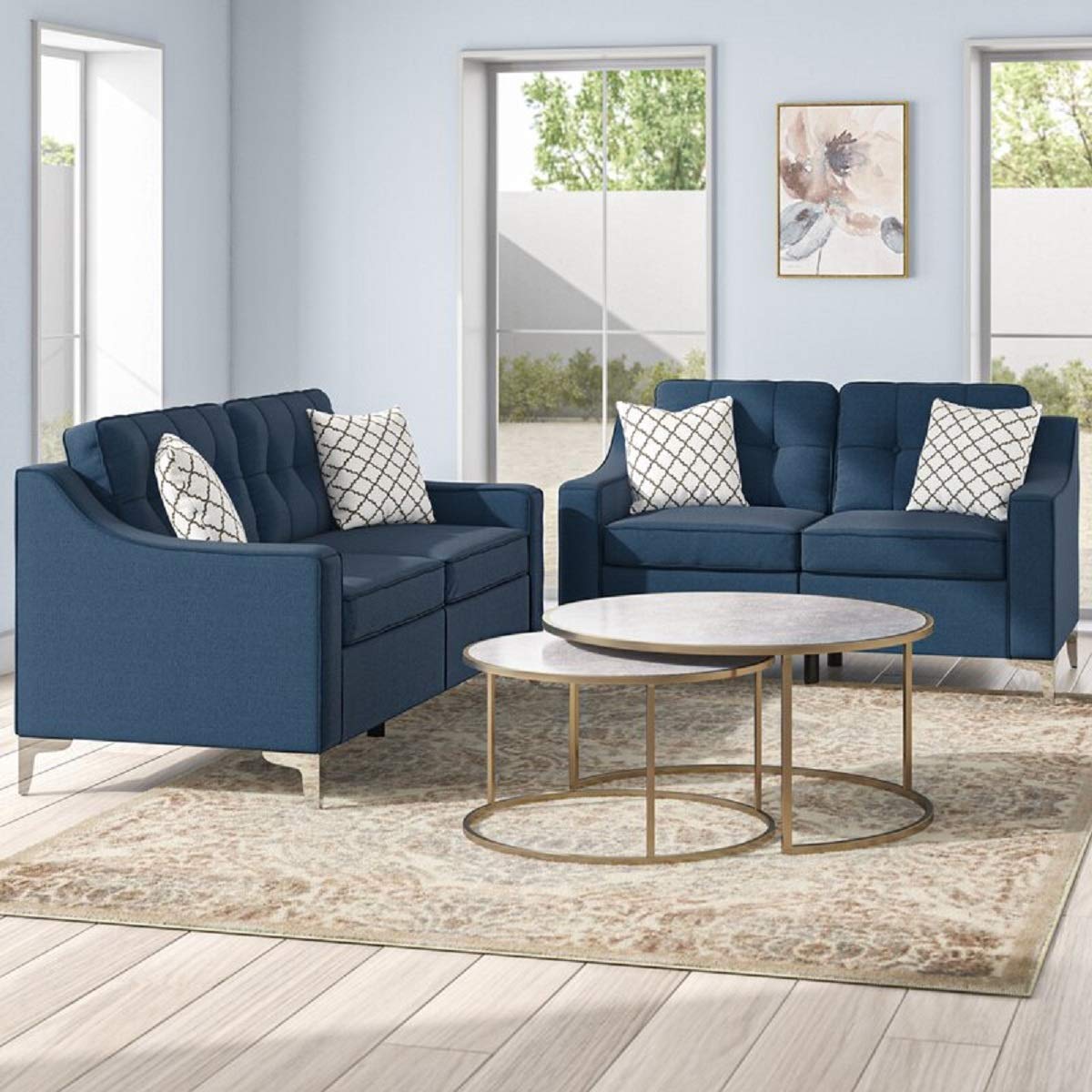 Designer Sofa Set:- AMIA 3+2 Fabric Luxury Furniture Sofa Set (Navy Blue)