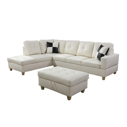 Designer Sofa Set:- Rey L Shape 5 Seater Leatherette Sofa Set Luxury Furniture (Off White)
