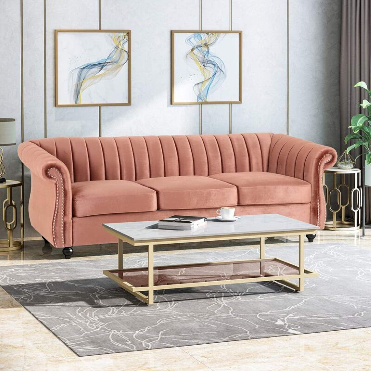 Designer Sofa Set:- 3 Seater Velvet Fabric Luxury Furniture Sofa Set 