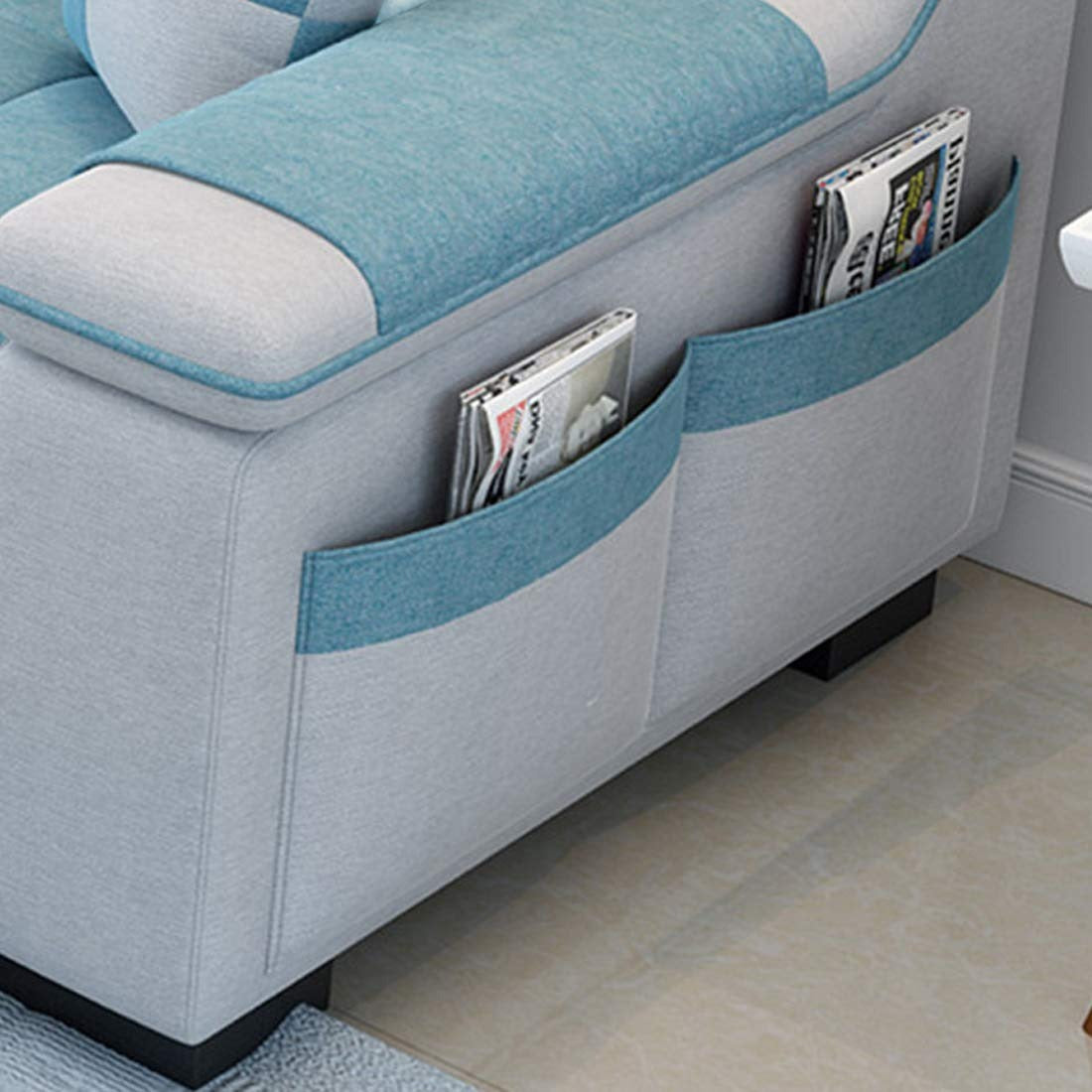 Designer Sofa Set Modern Art Antique 4 seaters Sectional Sofa (Sky Blue & White)