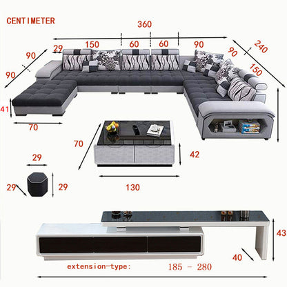Designer Sofa Set:- Modern Half Leatherette Sectional 9 Seater Sofa Set (Silver & Grey)