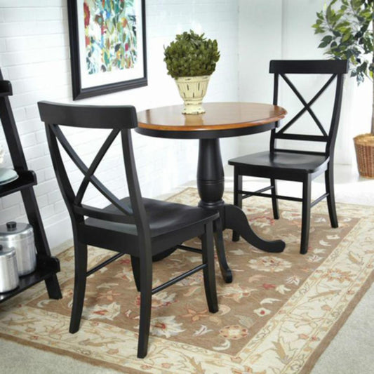 Dining Set: 3 Piece Round Dining Table with 2 X-Back Chairs