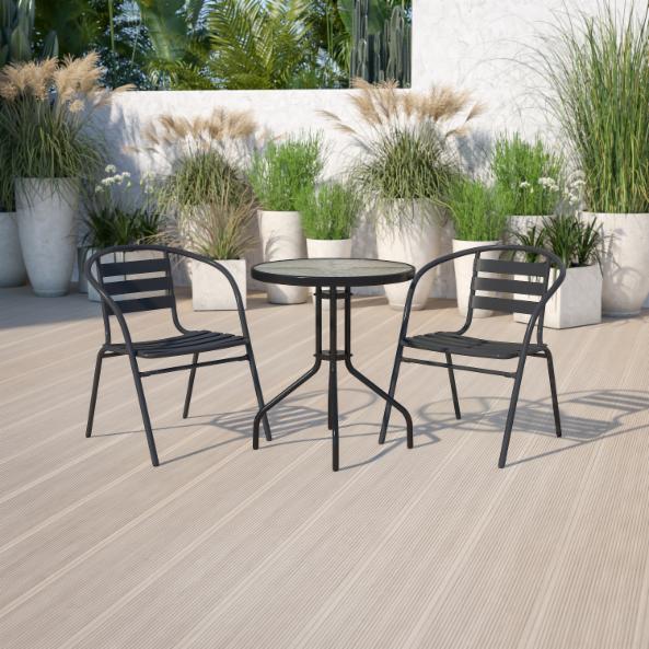 Dining Set: Biyok 2 Seater Aluminum Patio Dining Set with Slat Stack Chairs