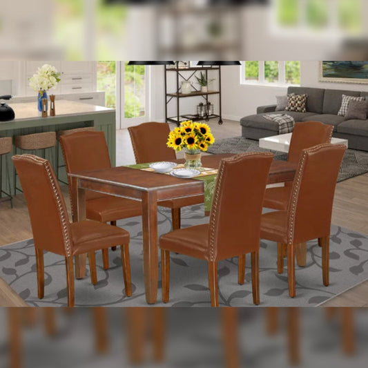 Dining Set Dining Table with 6 Chairs Rubberwood Solid Wood Dining Set