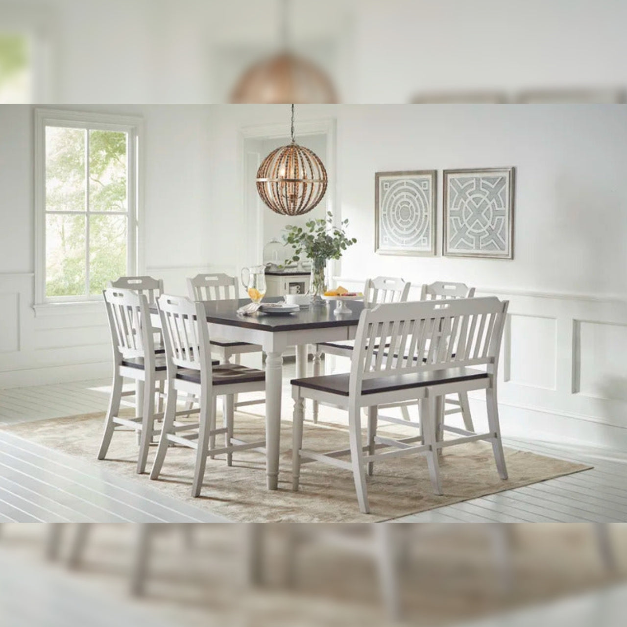 Dining Set Dining Table with 6 Chairs Rubberwood Solid Wood Dining Set