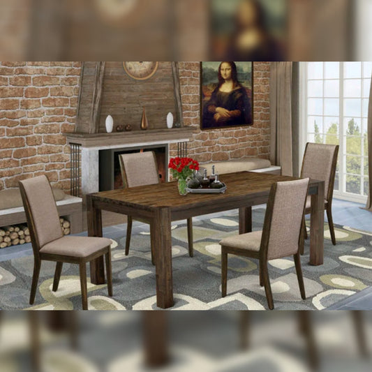 Dining Set: Dining Table with 4 Chairs Rubberwood Solid Wood Dining Set