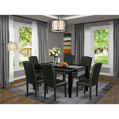 Dining Set: Dining Table with 6 Chairs Rubberwood Solid Wood Dining Set