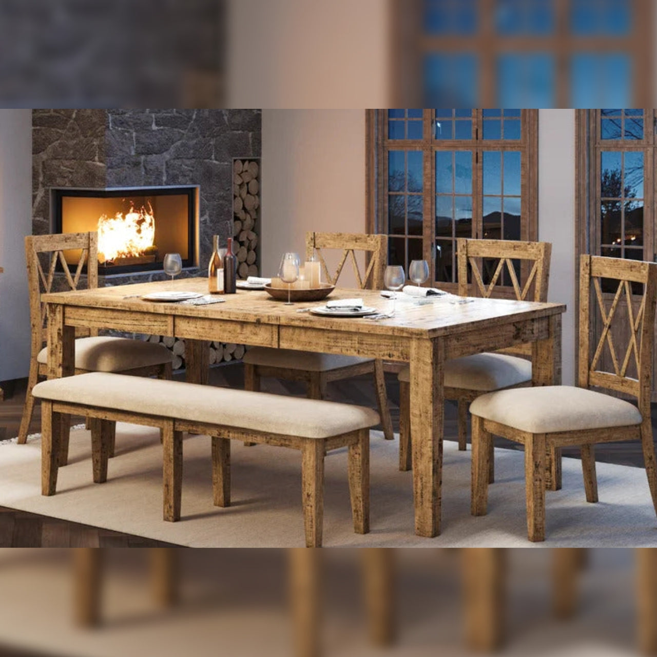Dining Set Dining Table with 6 Chairs Solid Pine Dining Set