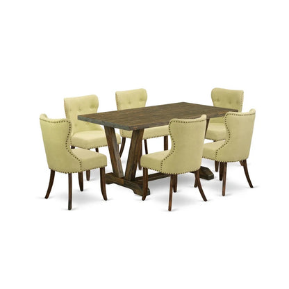 Dining Set: Dining Table with 6 Chairs Solid Wood Dining Set