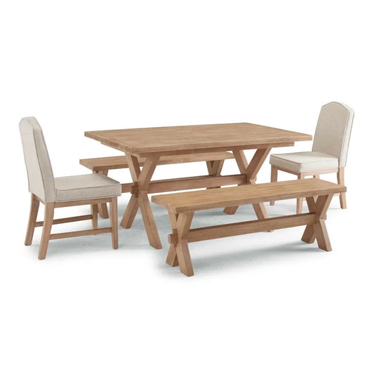 Dining Set: Dining Table with 6 Chairs Solid Wood Dining Set