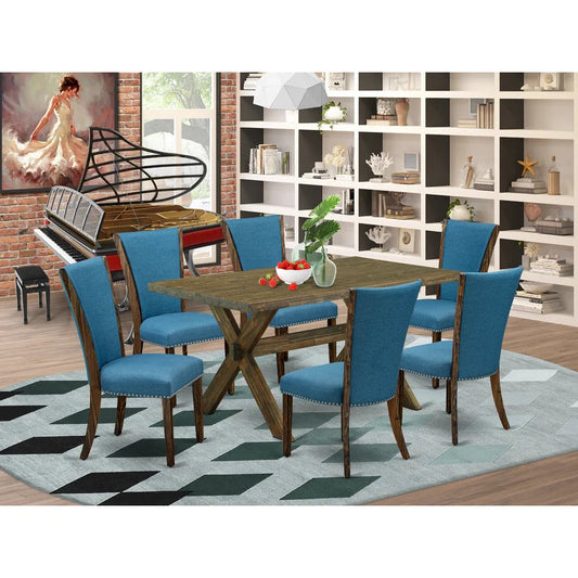 Dining Set: Dining Table with 6 Chairs Solid Wood Dining Set