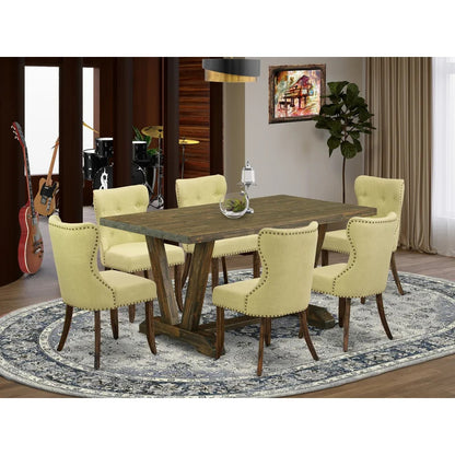 Dining Set: Dining Table with 6 Chairs Solid Wood Dining Set