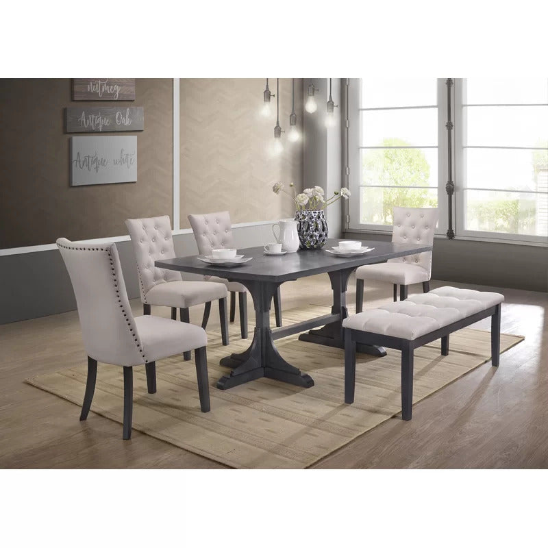 Dining Set: Dining Table with 6 Chairs Wood Dining Set