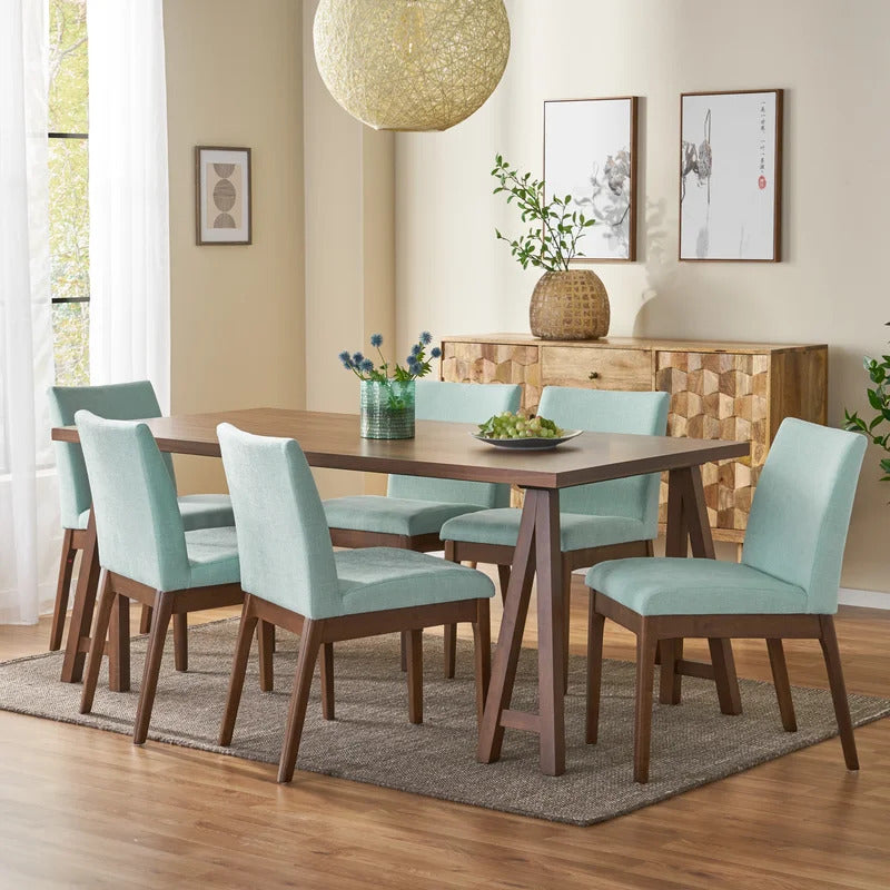 Dining Set: Dining Table with 6 Chairs Wood Dining Set