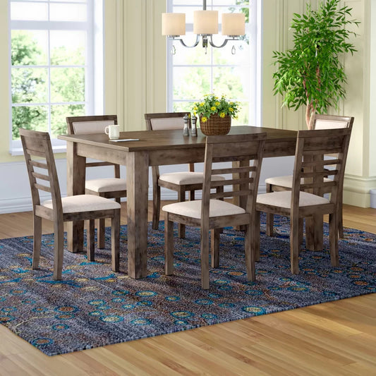Dining Set: Dining Table with 6 Chairs Wood Dining Set