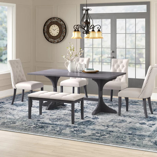 Dining Set: Dining Table with 6 Chairs Wood Dining Set