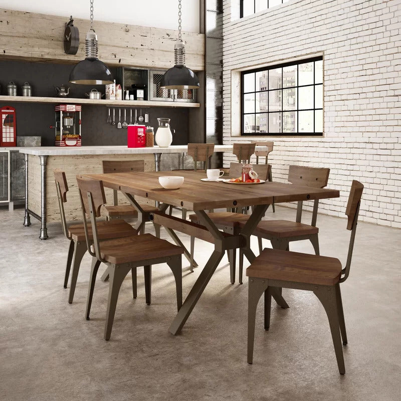 Dining Set: Dining Table with 6 Chairs Wood Dining Set